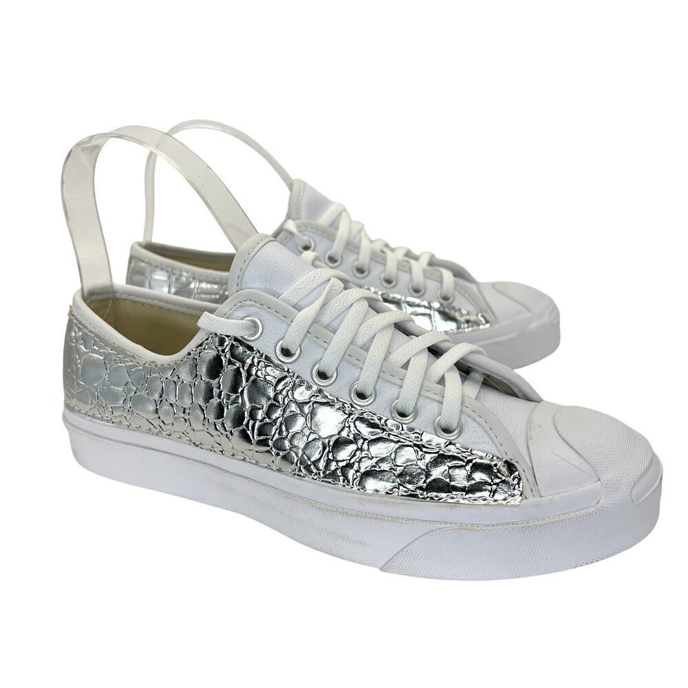 Converse X Jack Purcell Vintage RARE White Leather Croc Embossed Silver Sneakers
